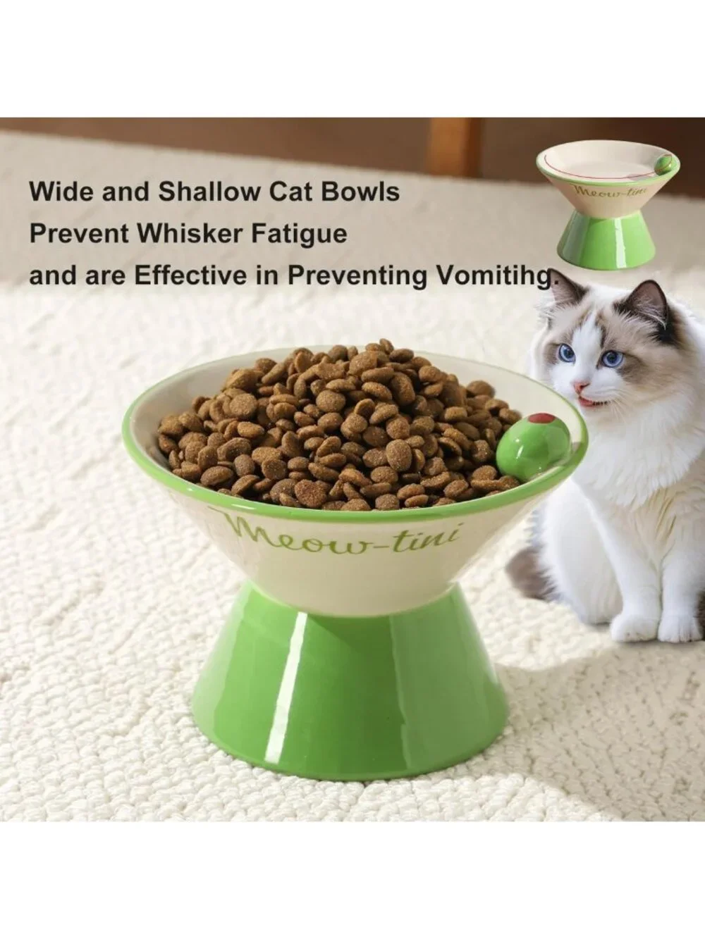 Elevated Ceramic Cat Bowls - Whisker-Friendly, Anti-Vomit Design for Indoor Cats